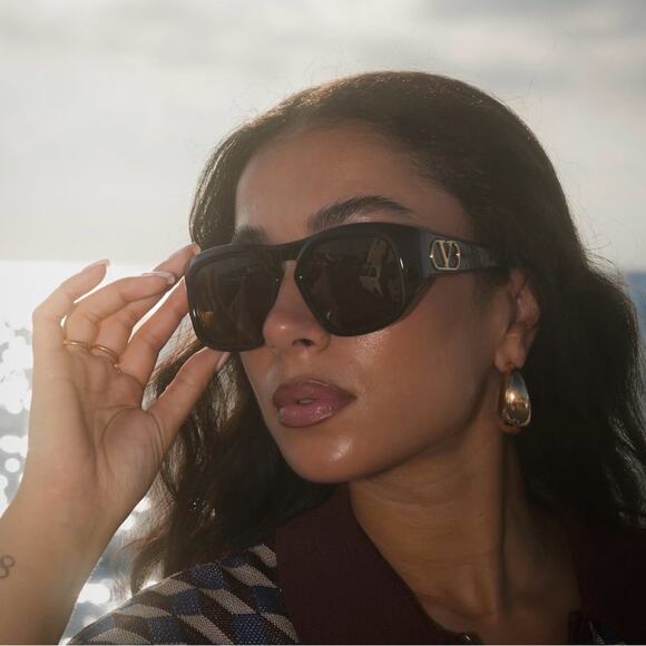 New! Valentino VLS 179A, Black Sunglasses with Gold Accent, Authentic